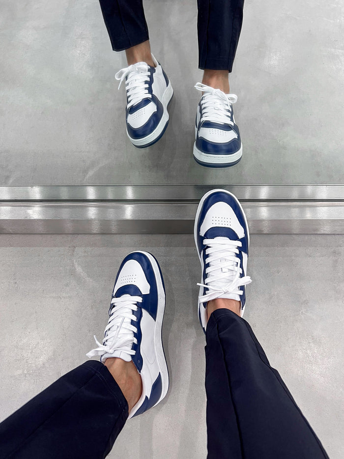 Basket Trainer in White Navy