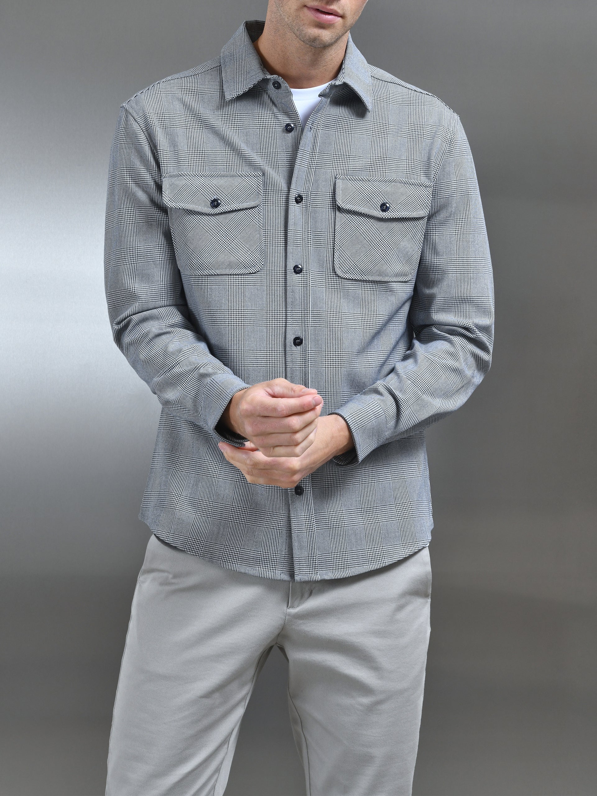 Checked Overshirt in Navy