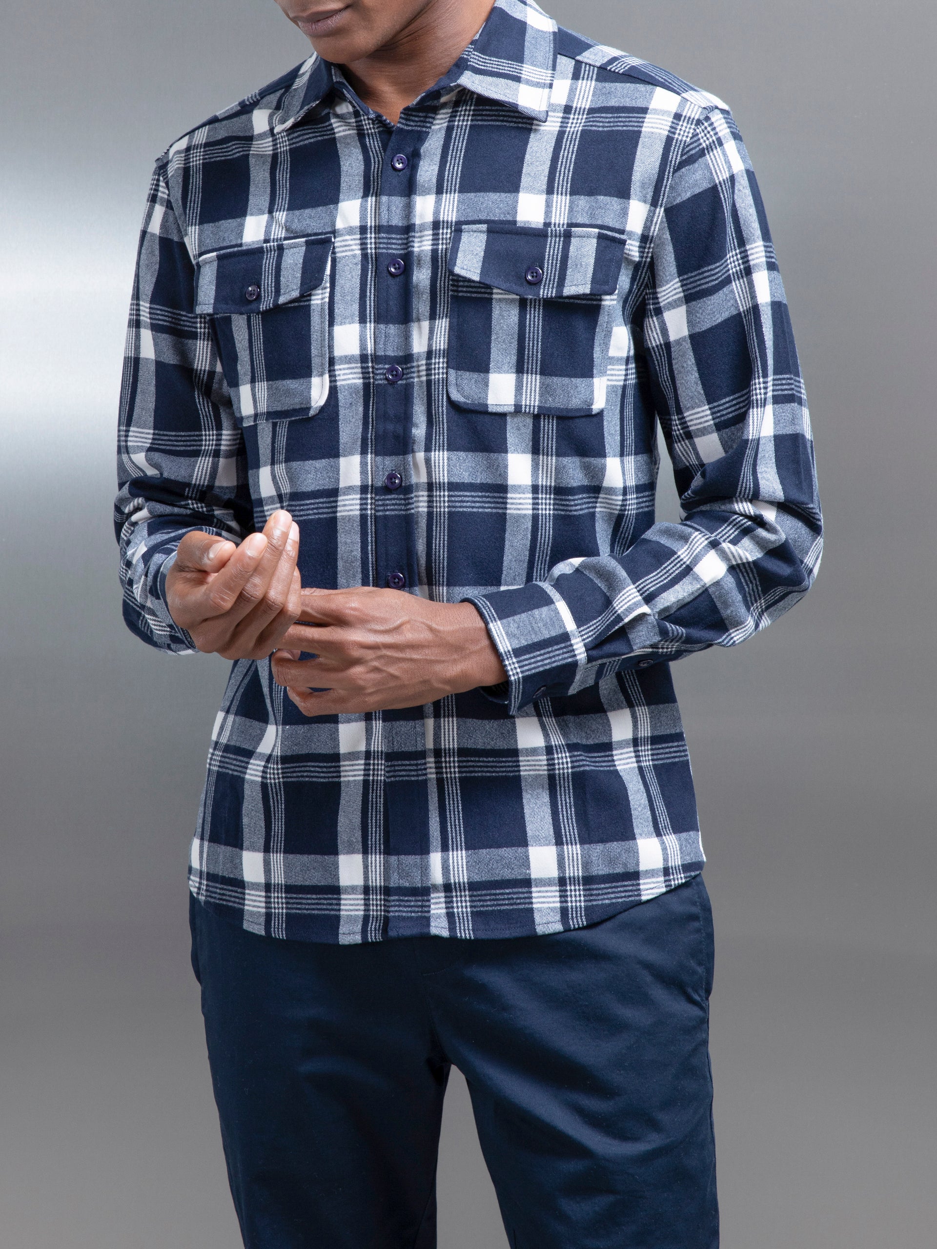 Check Overshirt in Navy