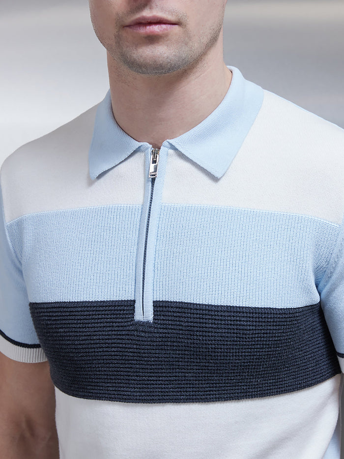 Egyptian Cotton Colour Block Polo in Soft Blue