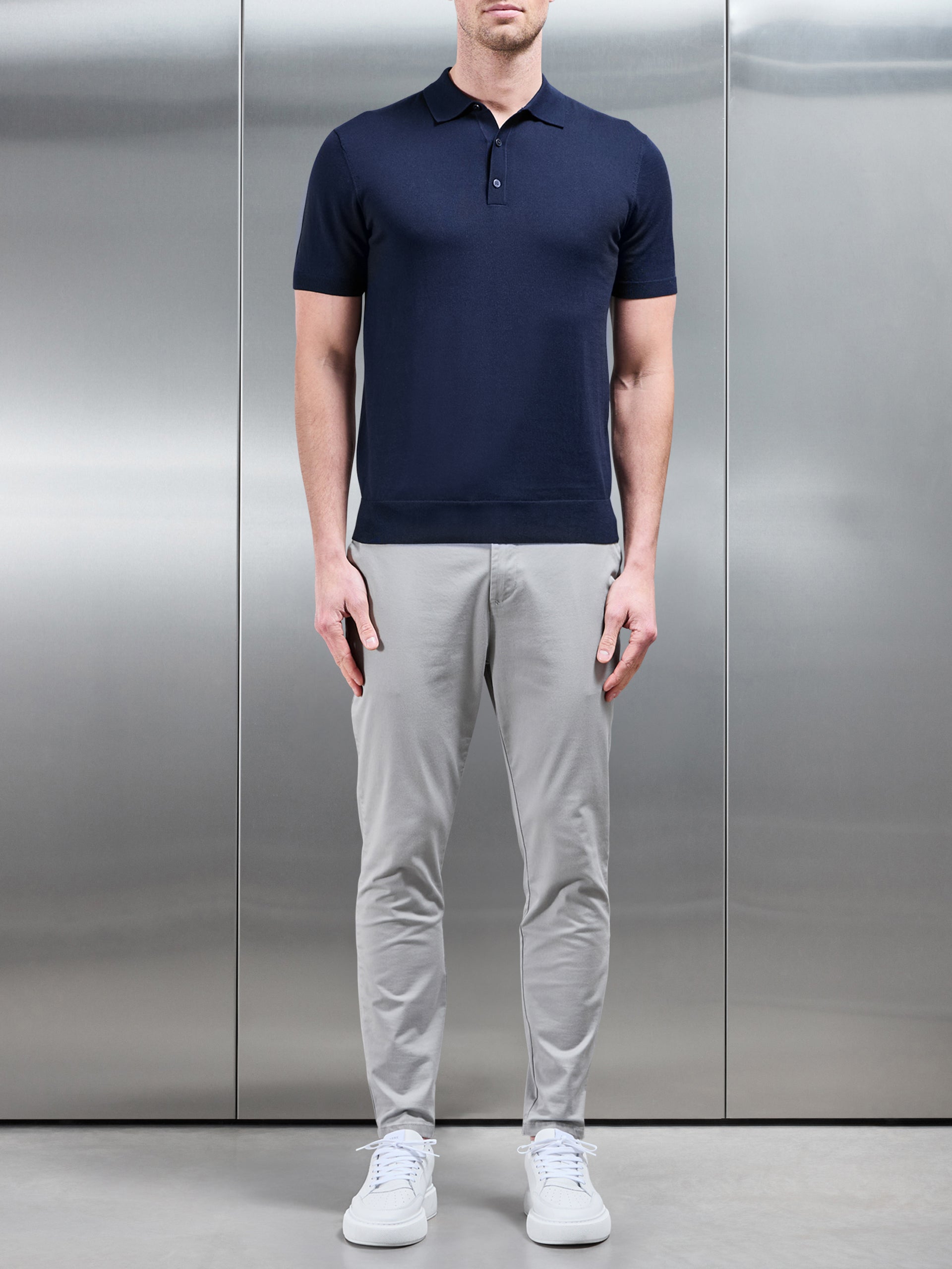 Cotton And Silk Polo Shirt in Navy