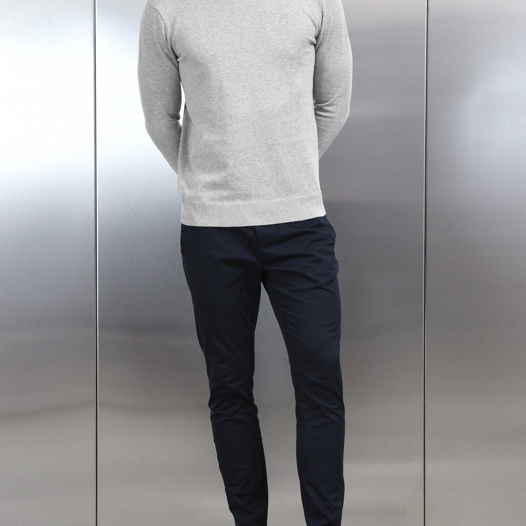 Cotton Knitted Crew Neck Sweatshirt in Marl Grey