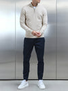 Cotton Knitted Half Zip Funnel Neck Jumper in Oatmeal