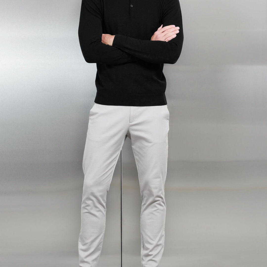 Cotton Knitted Long Sleeve Button Polo Shirt in Black