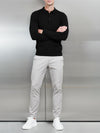 Cotton Knitted Long Sleeve Button Polo Shirt in Black