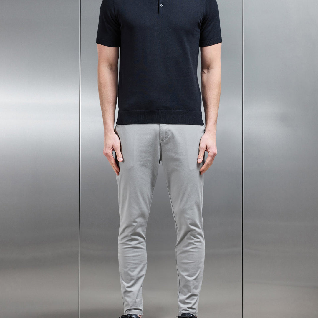 Cotton Knitted Button Polo Shirt in Black