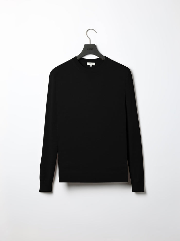 Cotton Knitted Crew Neck Sweatshirt in Black