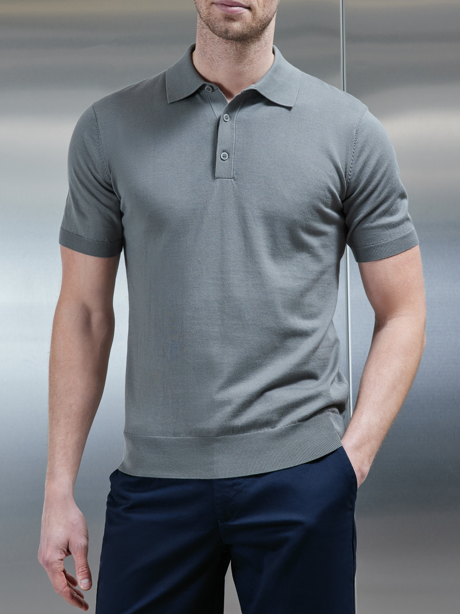 Cotton And Silk Polo Shirt in Sage