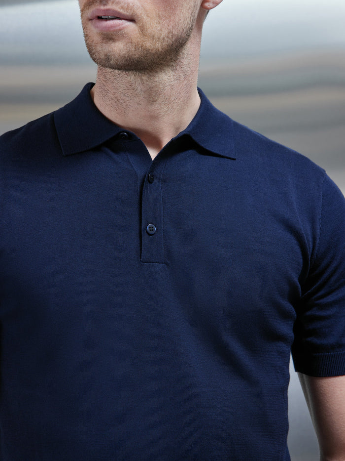 Cotton And Silk Polo Shirt in Navy