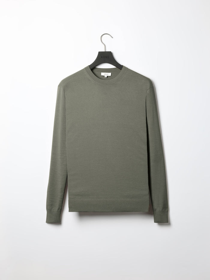 Cotton Knitted Crew Neck Sweatshirt in Sage