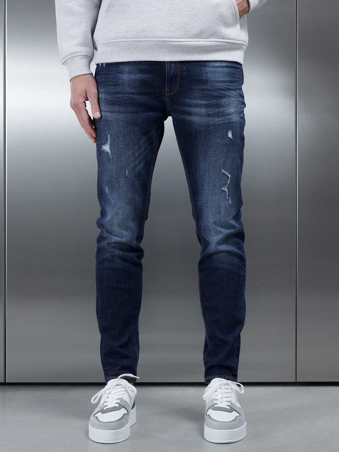 Distressed Denim Jeans in Dark Blue