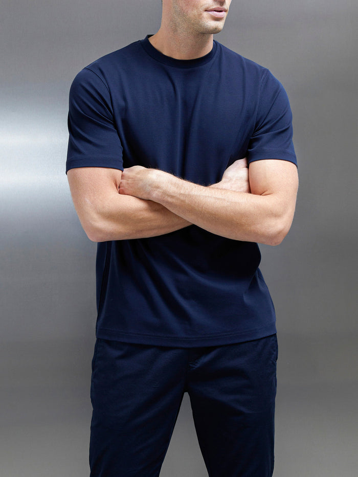 Essential Mercerised Interlock T-Shirt in Navy