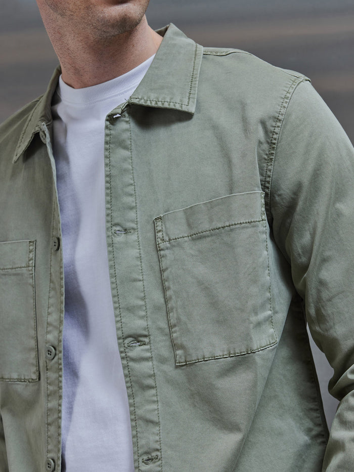 Garment Dye Overshirt in Olive