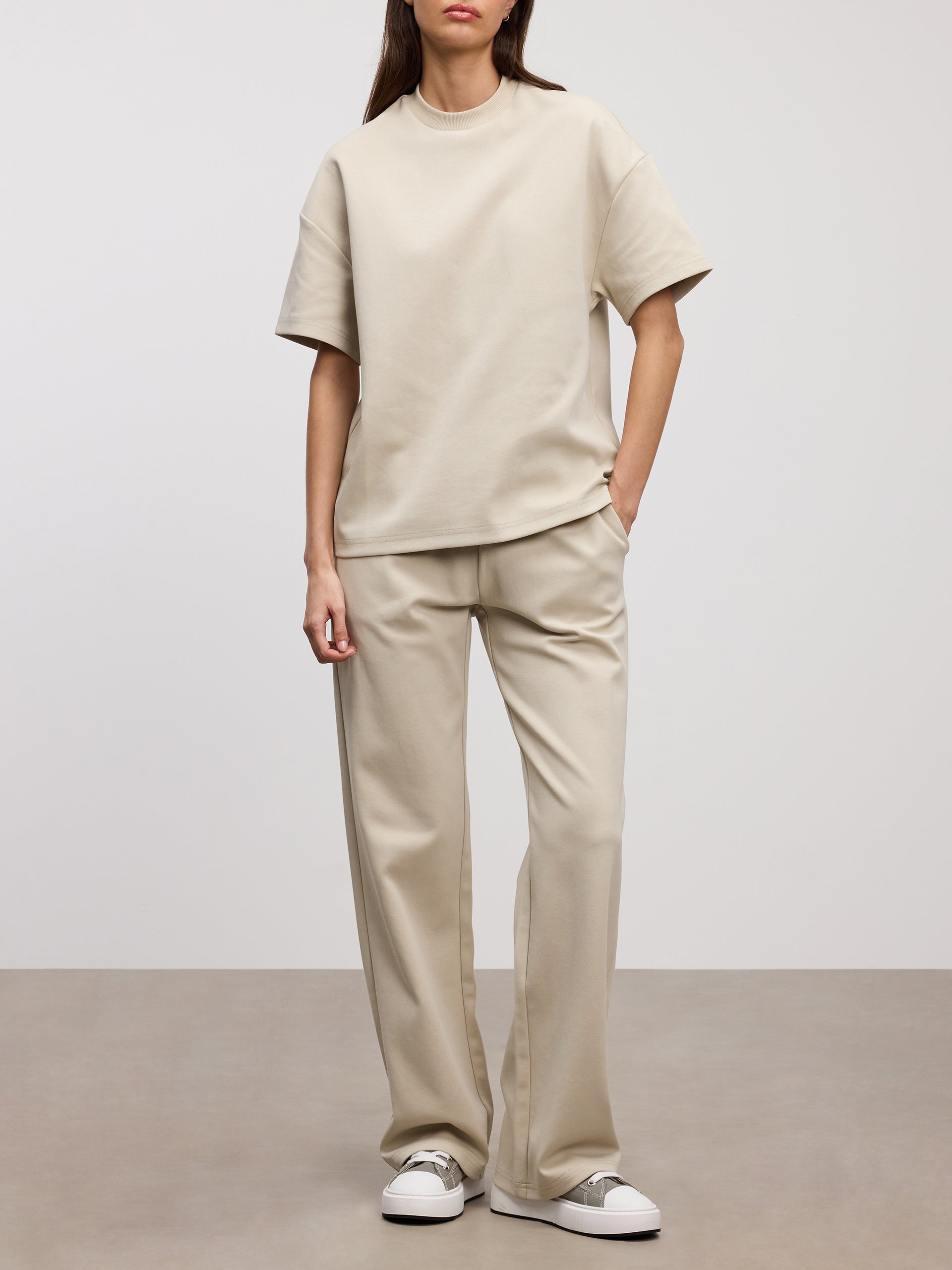 Womens Interlock Relaxed T-Shirt in Stone