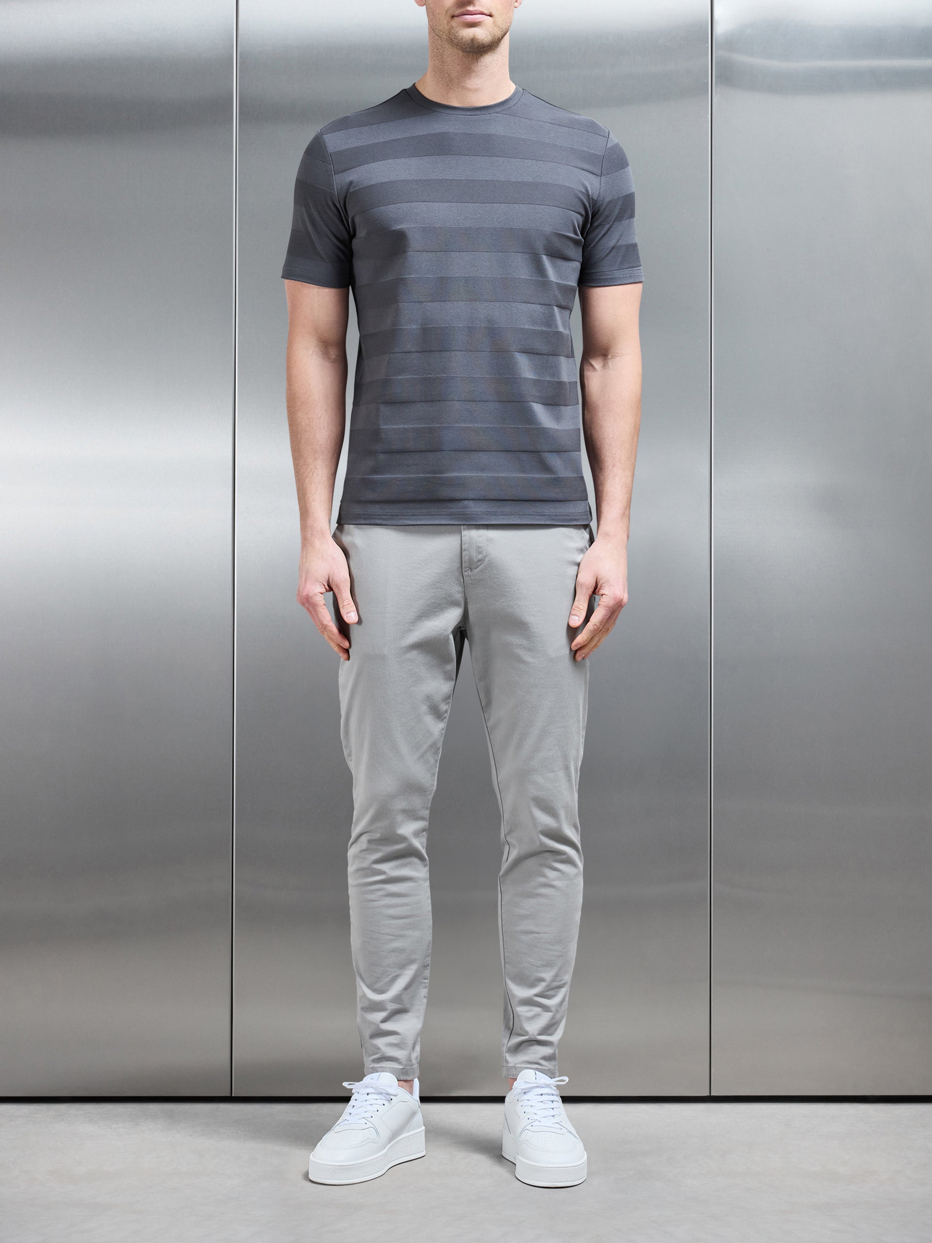 Jacquard Stripe T-Shirt in Slate Grey