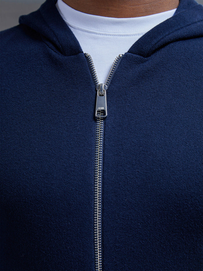 Knitted Zip Through Hoodie in Navy