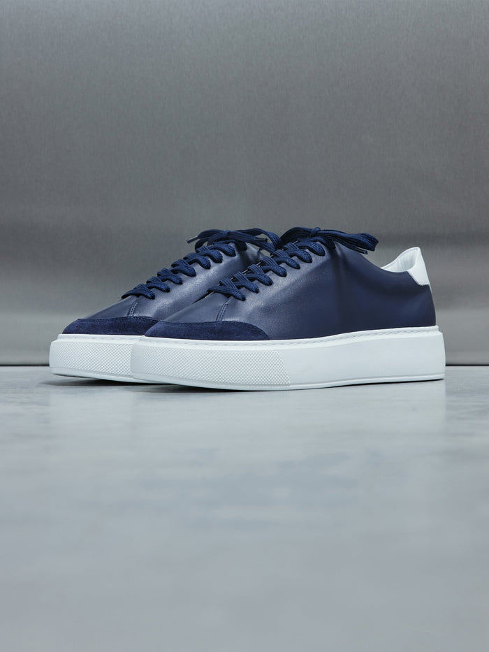 Essential Leather Suede Toe Trainer in Navy