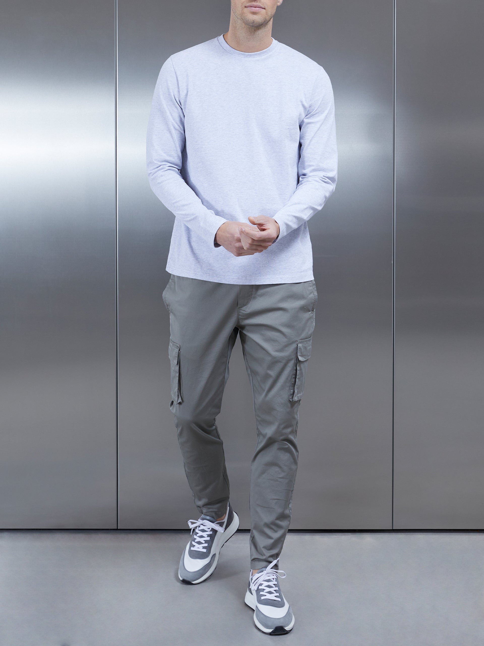 Long Sleeve Slim Fit T-Shirt in Marl Grey