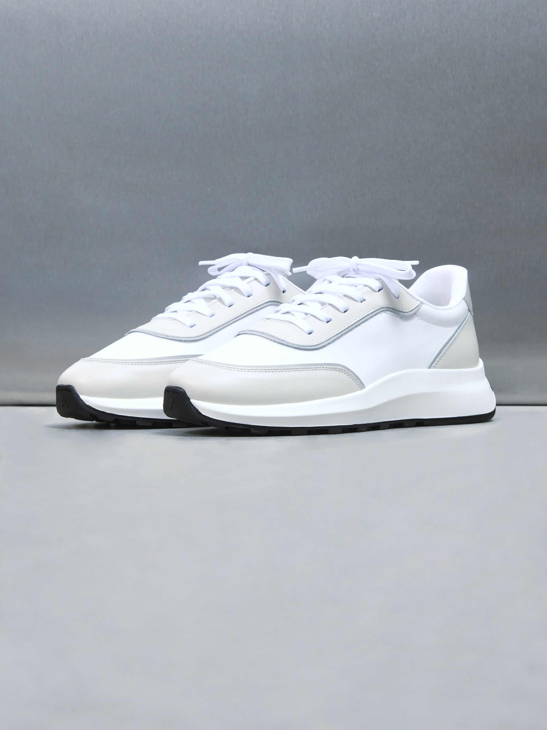 Leather Low Runner in White Stone