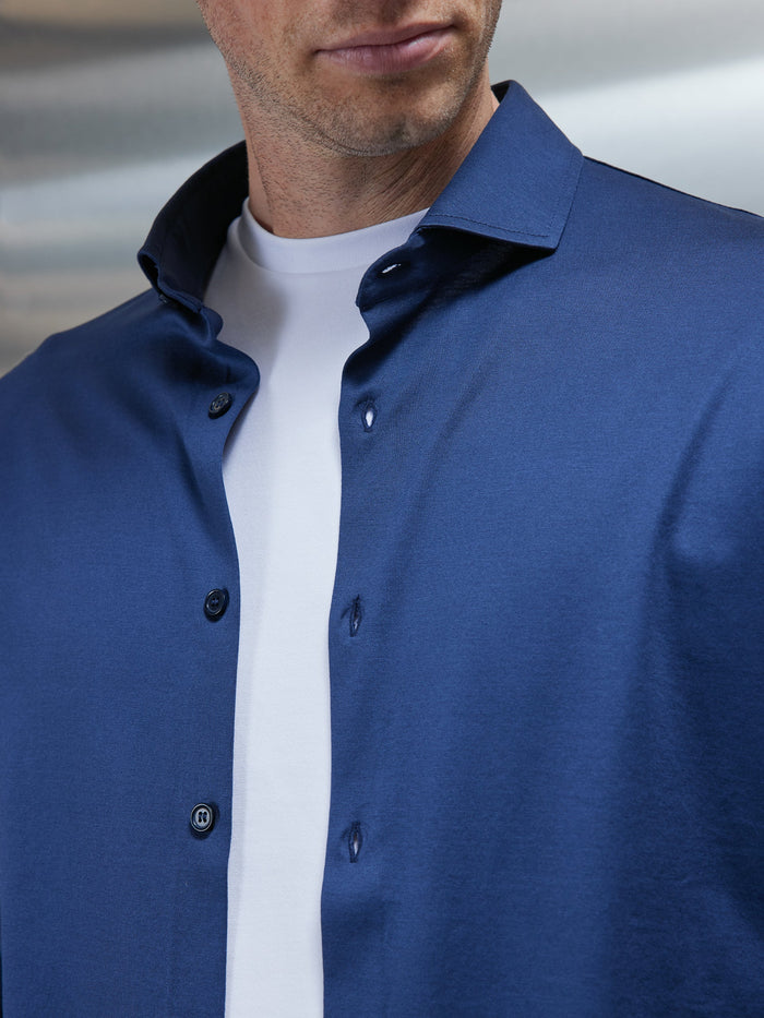 Mercerised Cotton Overshirt in Navy