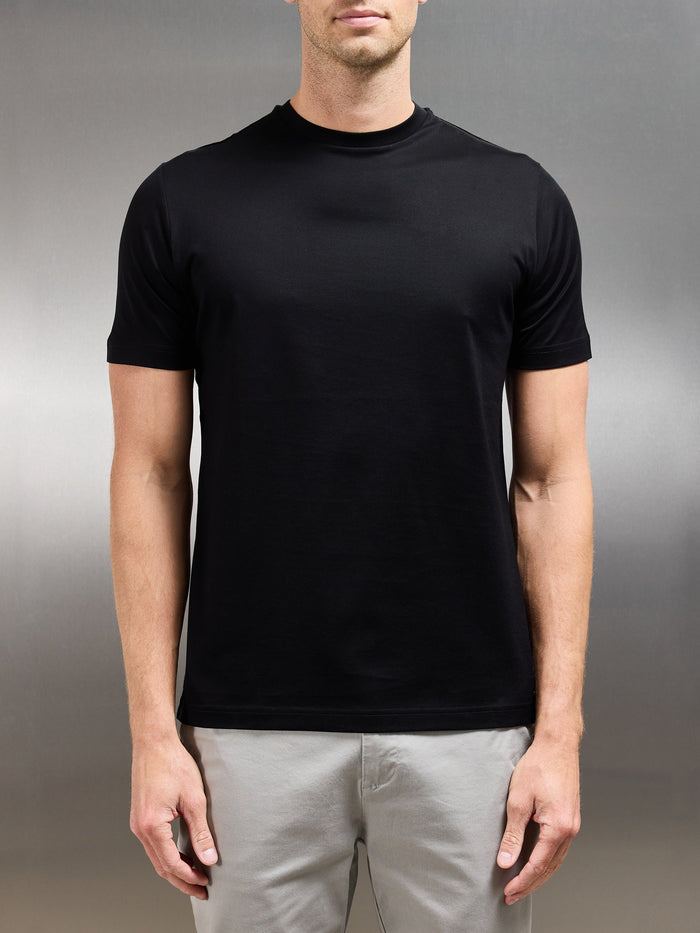 Mercerised Cotton T-shirt in Black