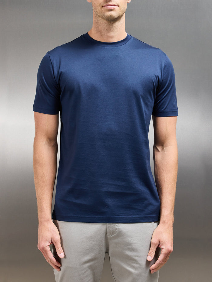 Mercerised Cotton T-shirt in Navy