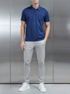 Mercerised Pique Button Polo Shirt in Navy