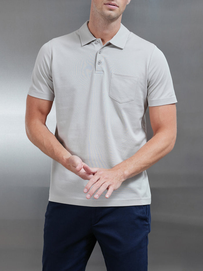 Mercerised Pique Button Polo Shirt in Stone