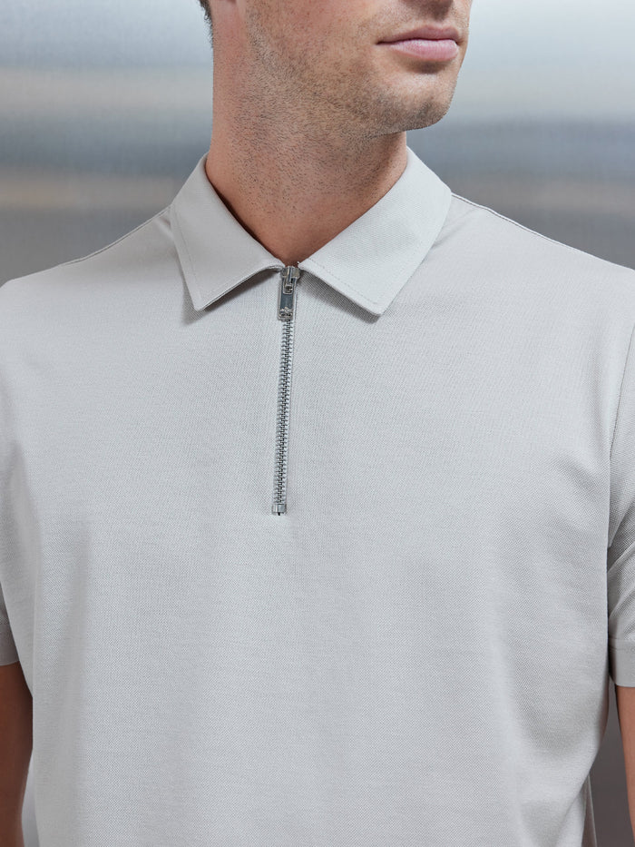 Mercerised Pique Zip Polo Shirt in Stone