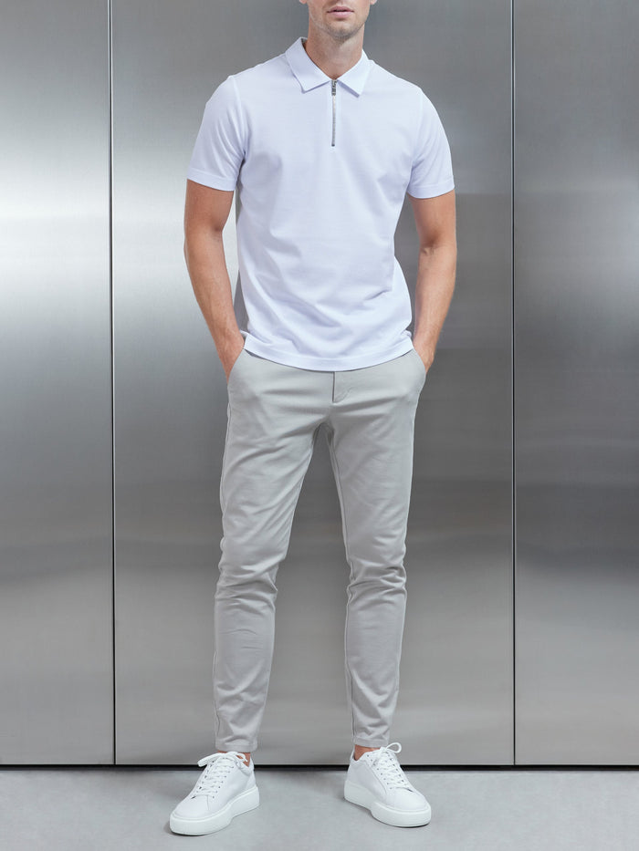 Mercerised Pique Zip Polo Shirt in White