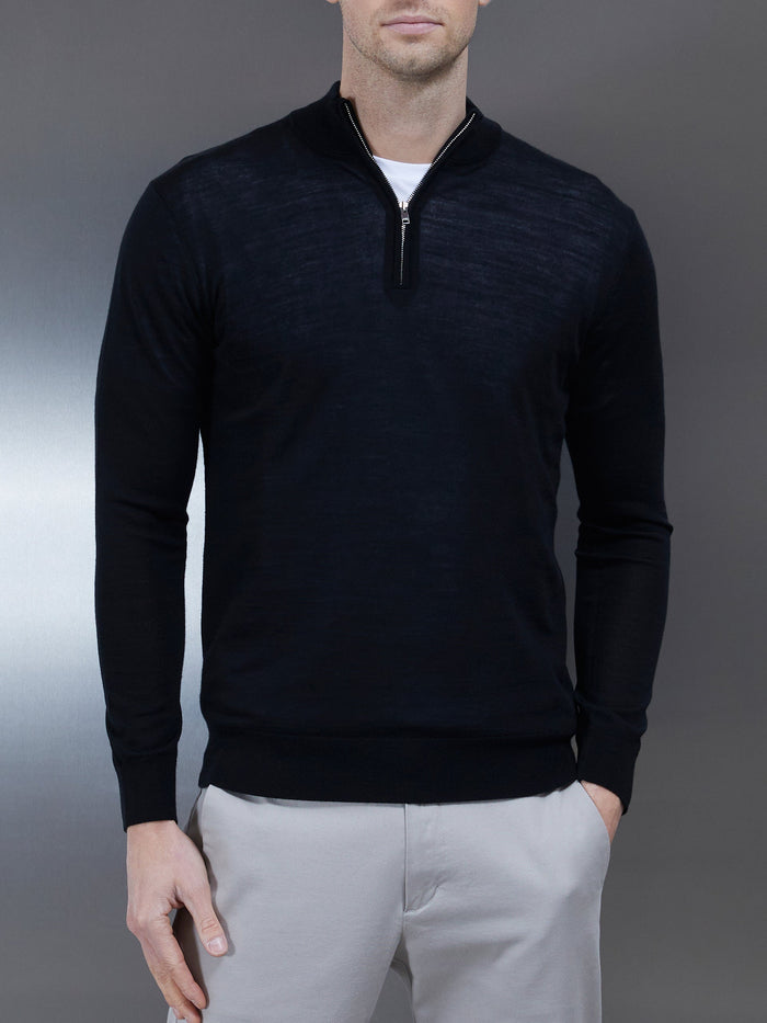 Merino Wool Funnel Neck in Black