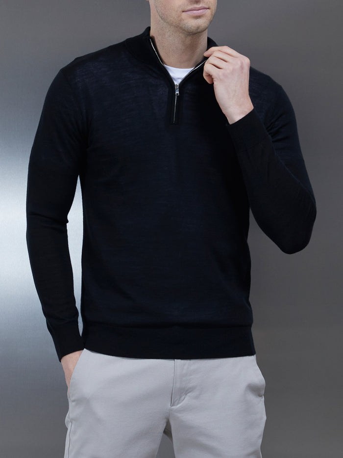 Merino Wool Funnel Neck in Black