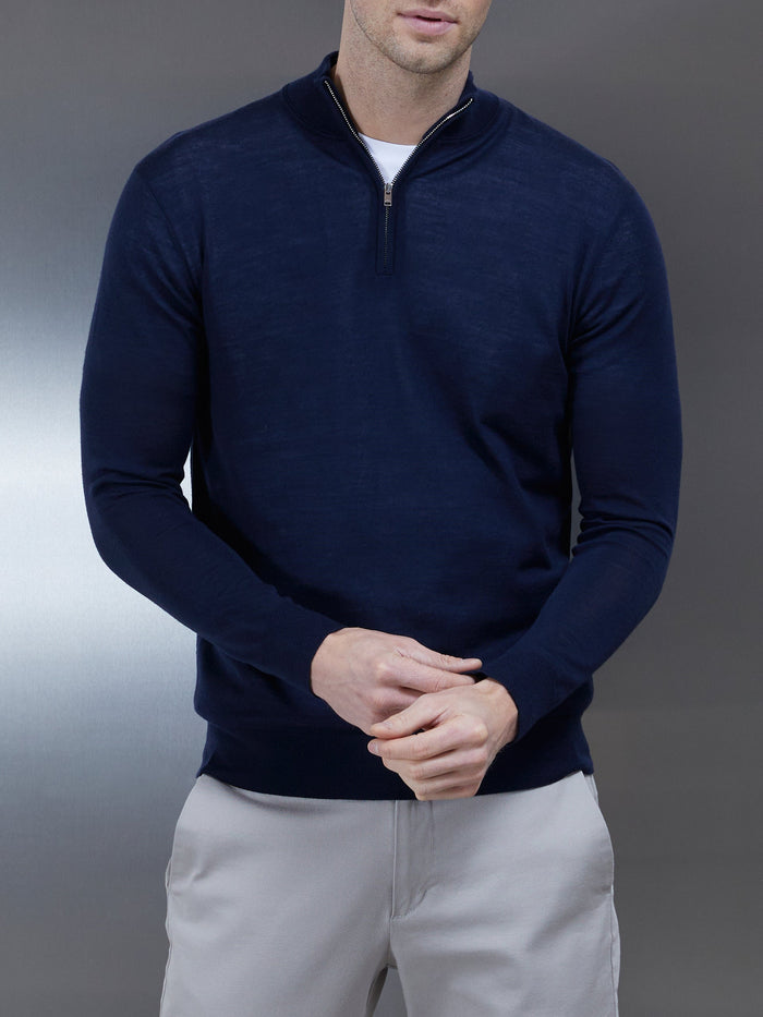 Merino Wool Funnel Neck in Navy