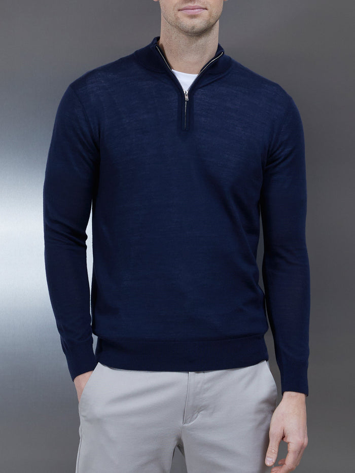 Merino Wool Funnel Neck in Navy