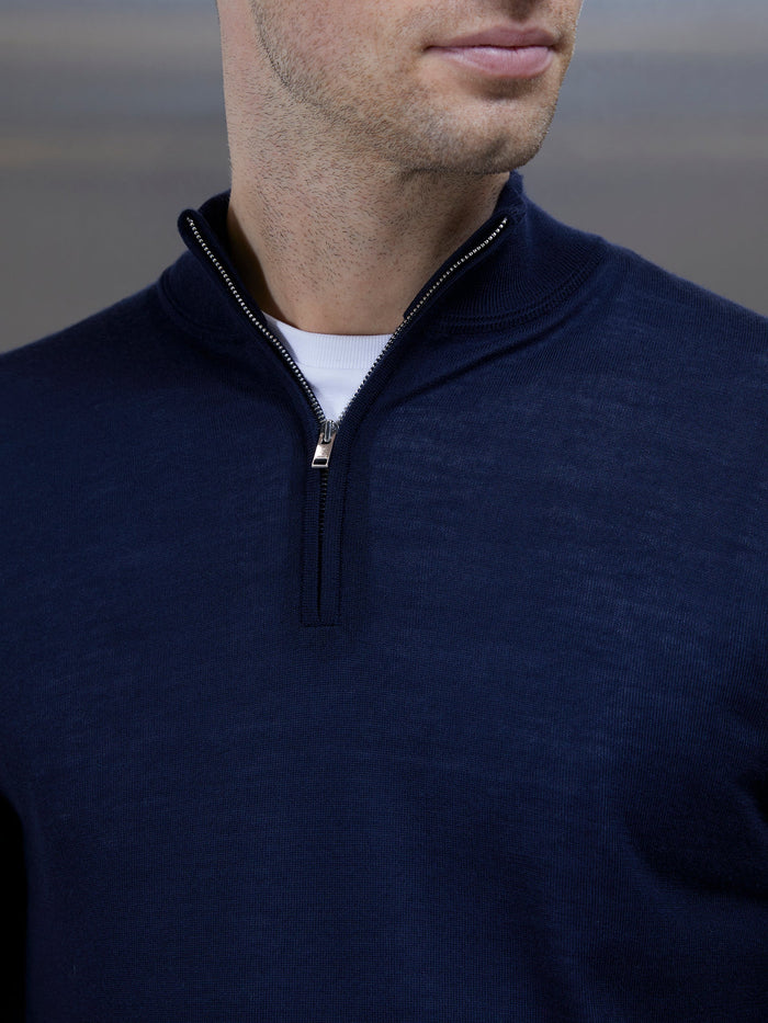 Merino Wool Funnel Neck in Navy