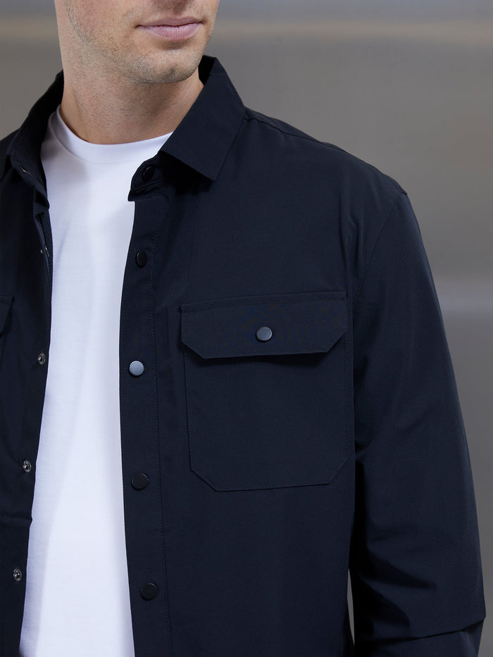 Nylon Popper Overshirt in Black