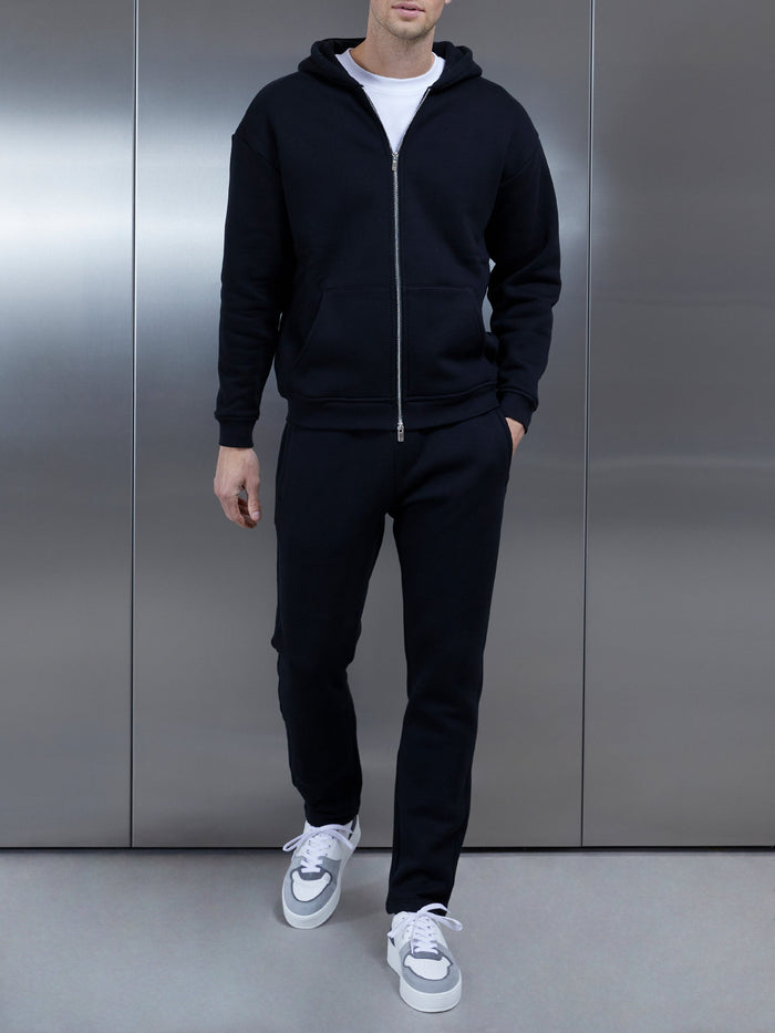 Relaxed Zip Through Hoodie in Black