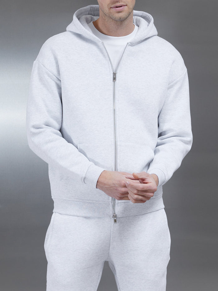 Relaxed Zip Through Hoodie in Marl Grey