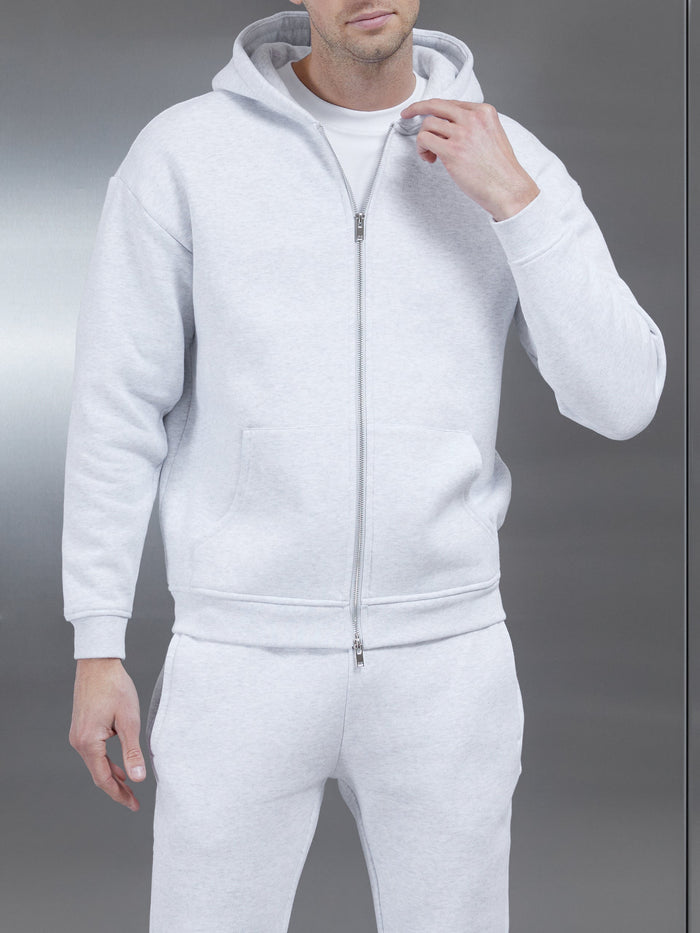 Relaxed Zip Through Hoodie in Marl Grey