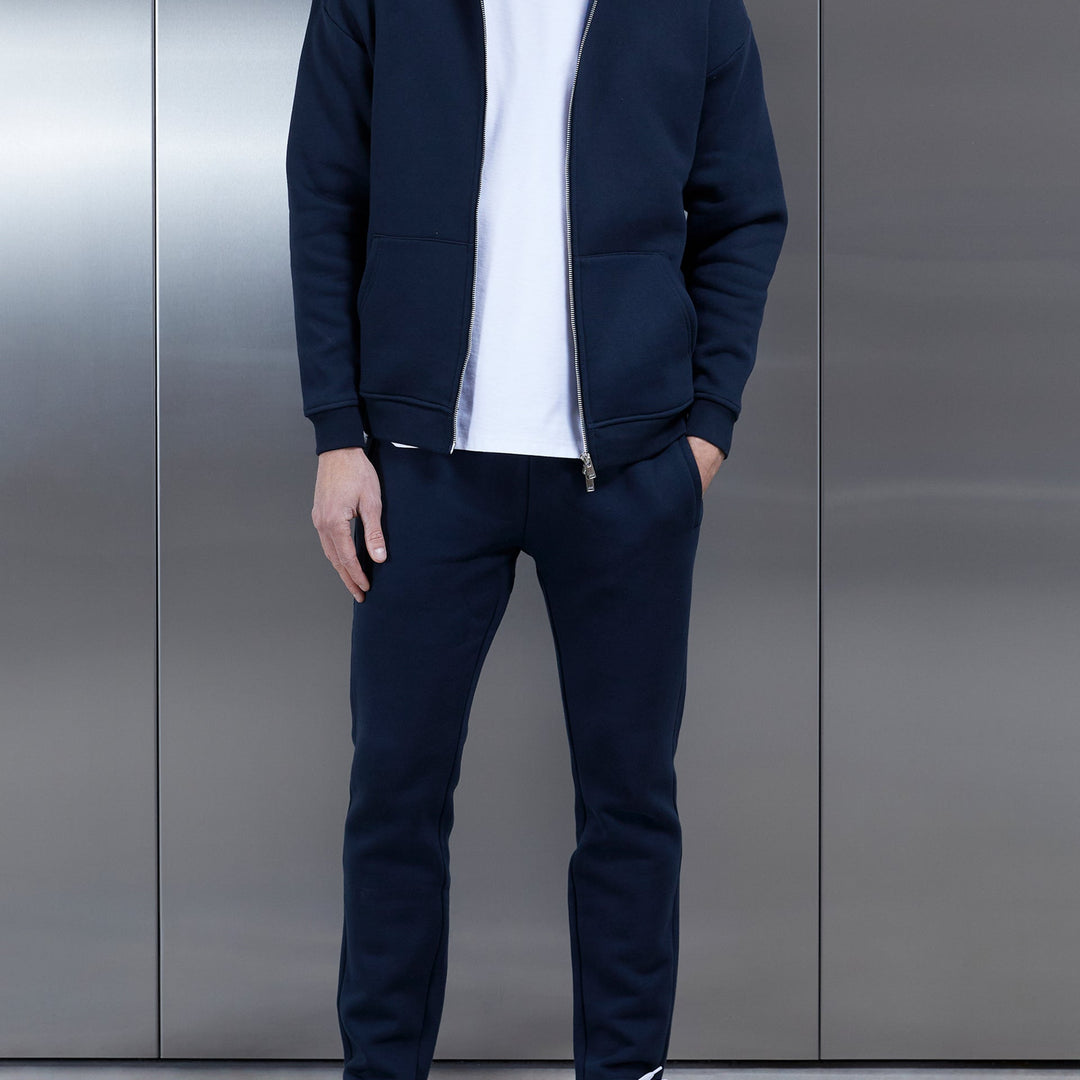 Relaxed Zip Through Hoodie in Navy