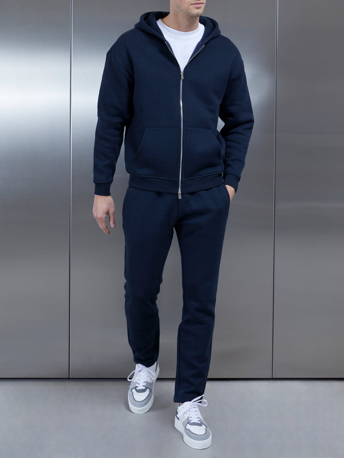 Relaxed Zip Through Hoodie in Navy