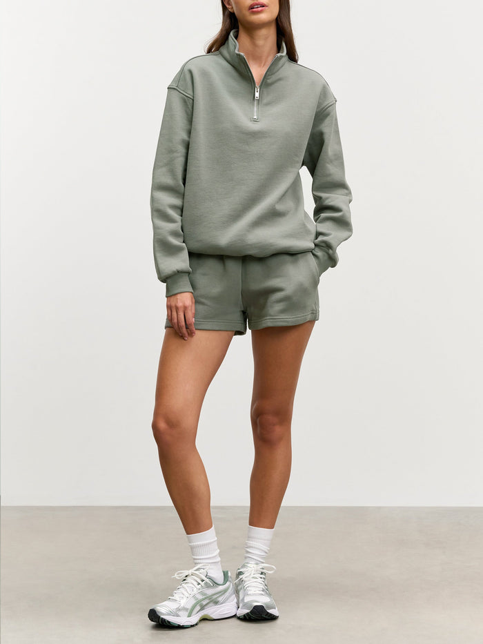 Womens Relaxed Jersey Funnel Neck in Sage