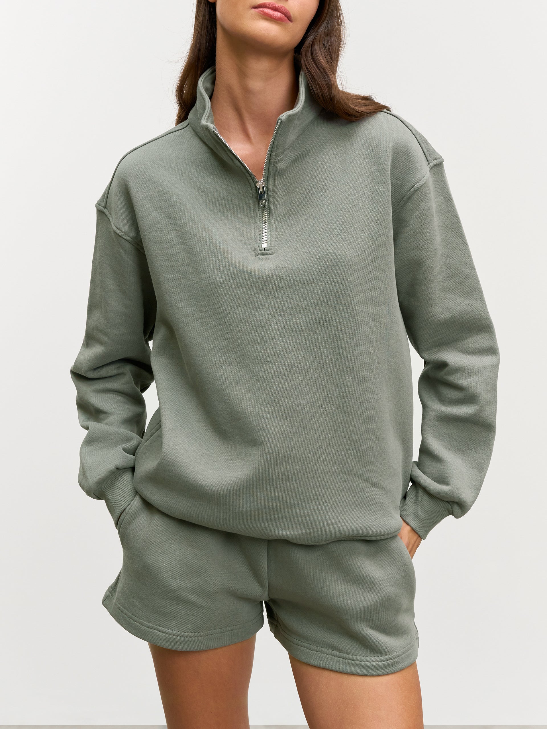 Womens Relaxed Jersey Funnel Neck in Sage