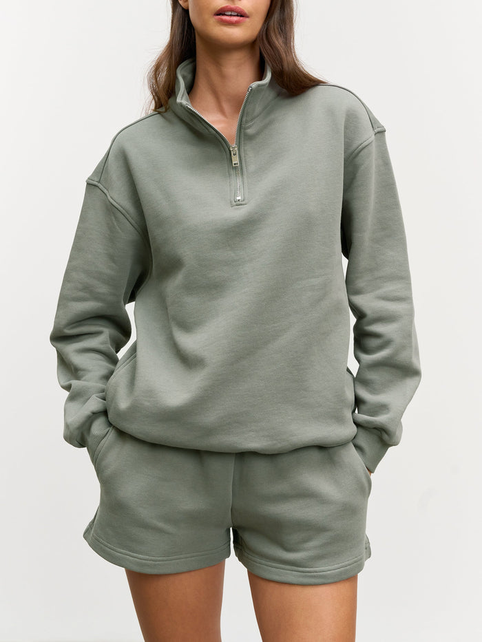 Womens Relaxed Jersey Funnel Neck in Sage