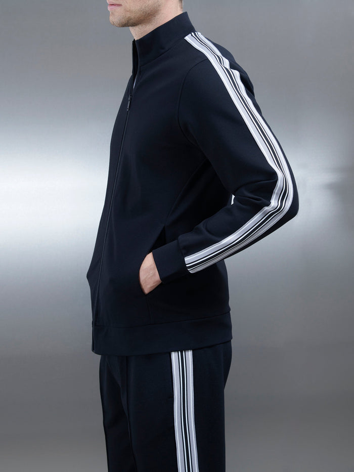 Technical Jersey Side Stripe Jacket in Black