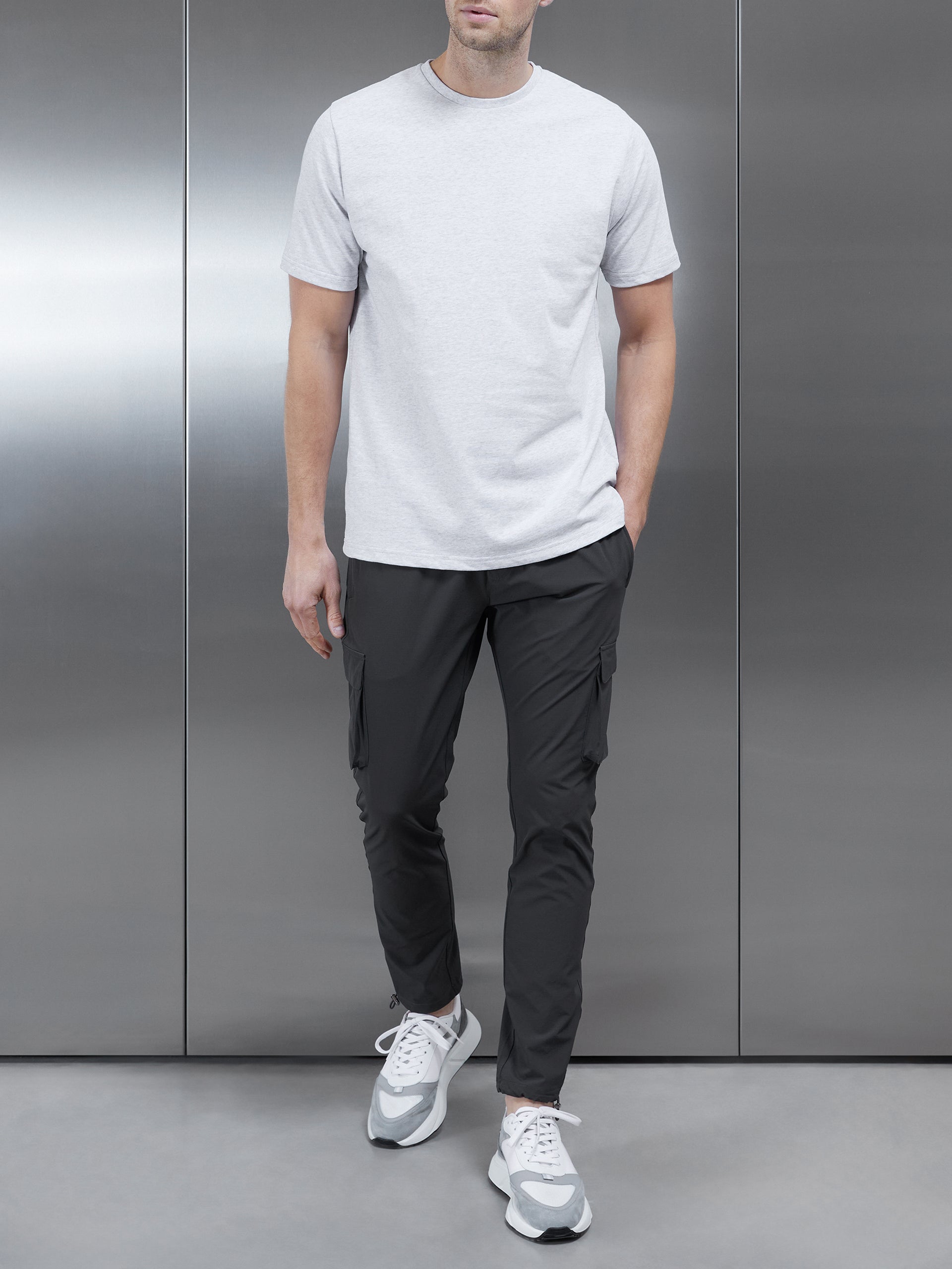Slim Fit Cotton T-shirt in Marl Grey
