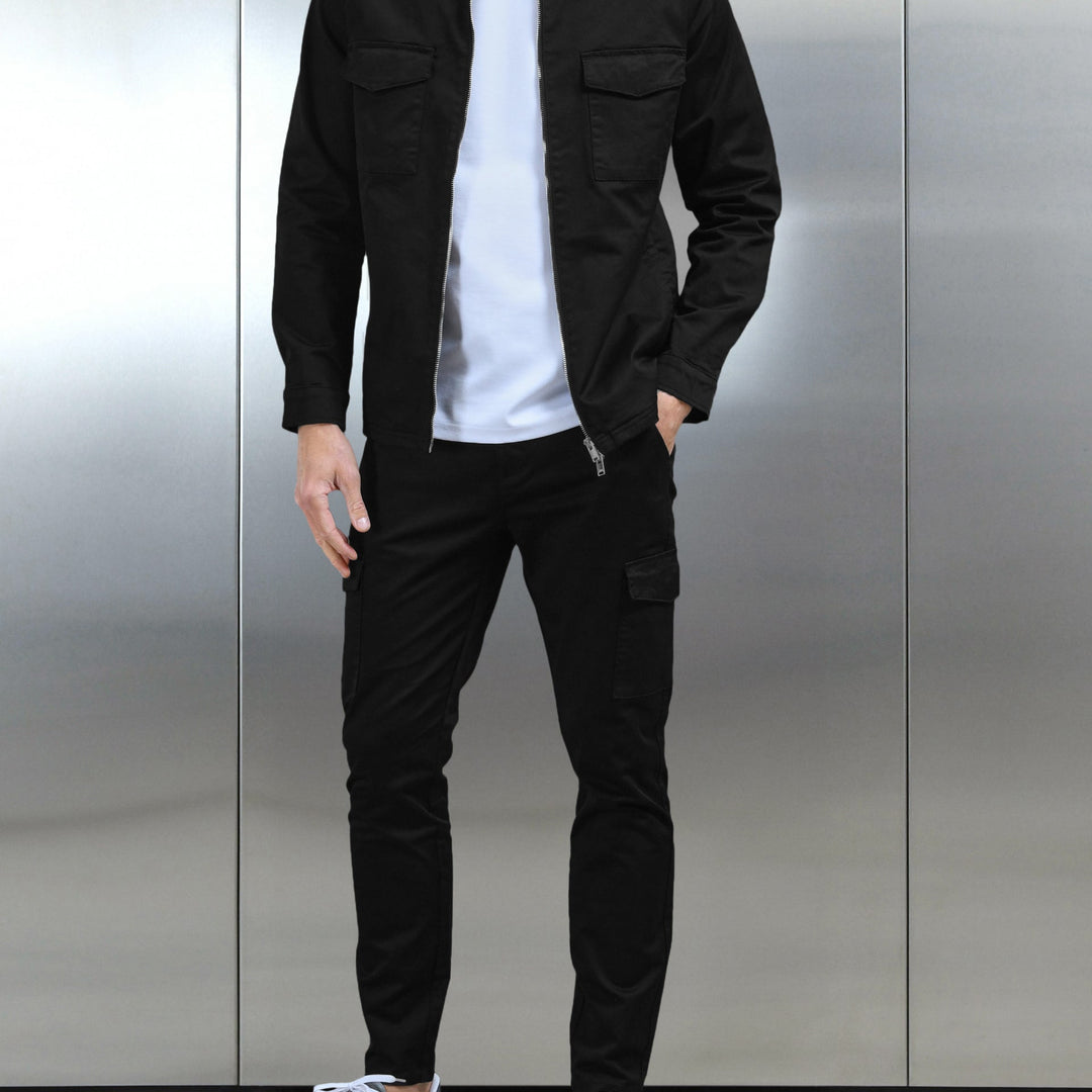 Tailored Cotton Cargo Jacket in Black