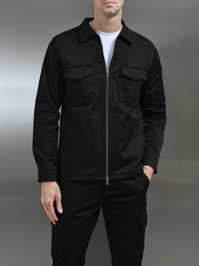 Tailored Cotton Cargo Jacket in Black