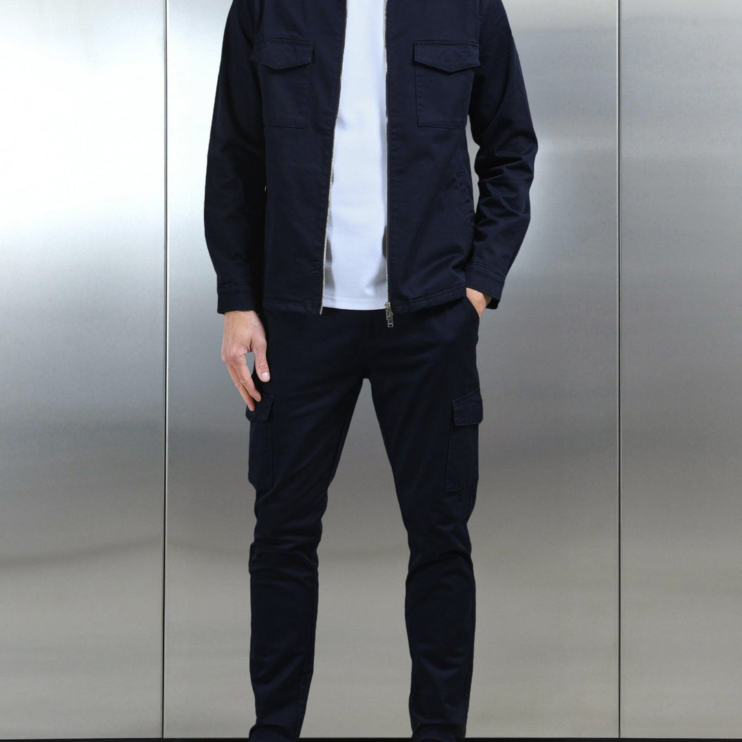 Tailored Cotton Cargo Jacket in Navy