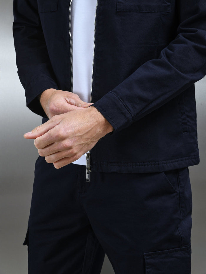 Tailored Cotton Cargo Jacket in Navy